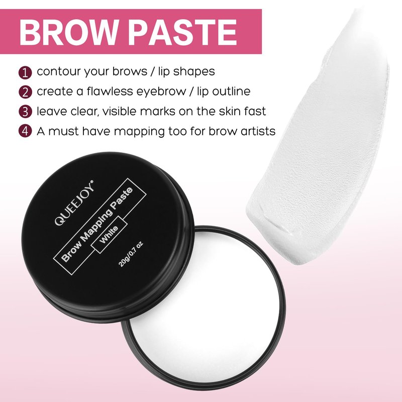 Eyebrow Mapping Kit with White Brow Mapping String, White Mapping Brow Paste, 2 Eyebrow Brush and 5D Soft Silicon Practice Silicone Lips Skin, Create Flawless Eyebrow Shape and Lip Mapping Practice