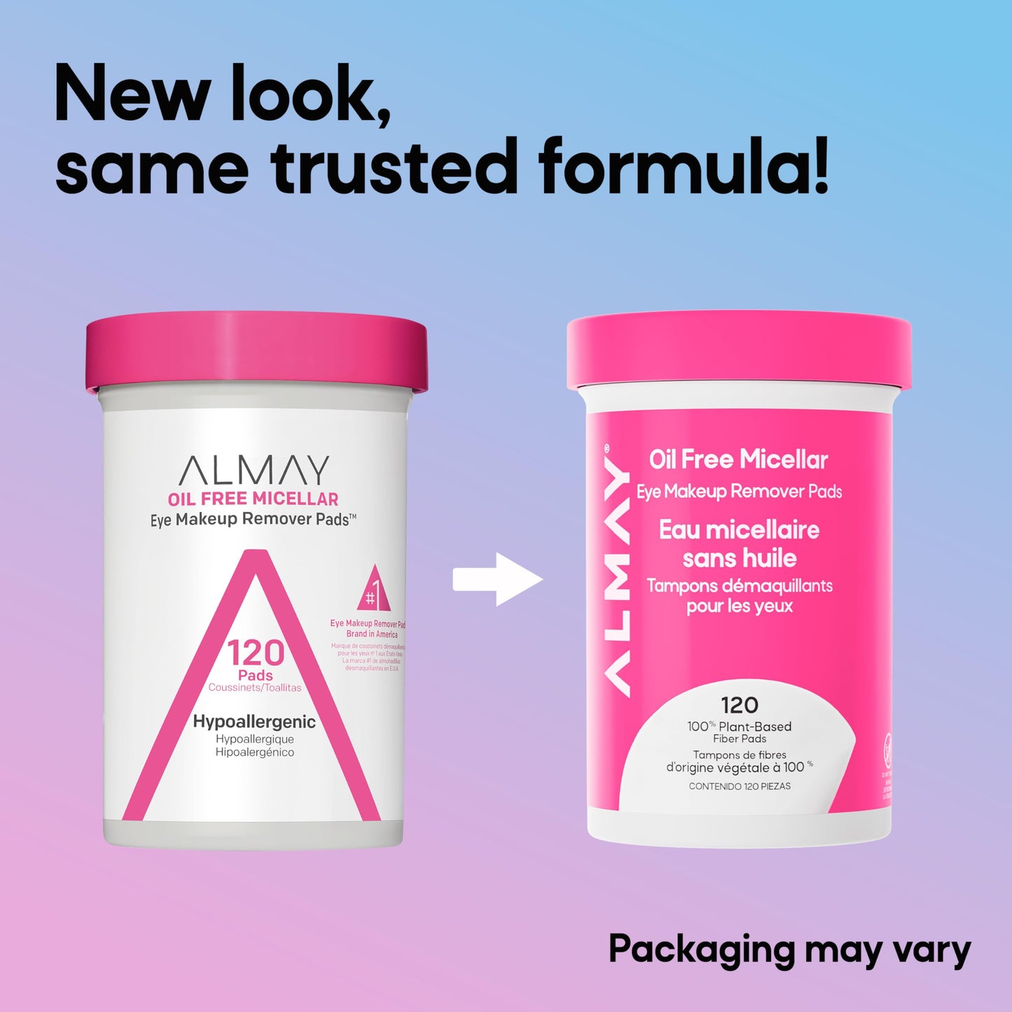 Almay Oil Free Micellar Eye Makeup Remover Pads, Gentle & Hypoallergenic, Fragrance-Free, Ophthalmologist Tested, Suitable for Sensitive Eyes (Packaging May Vary), 120 count