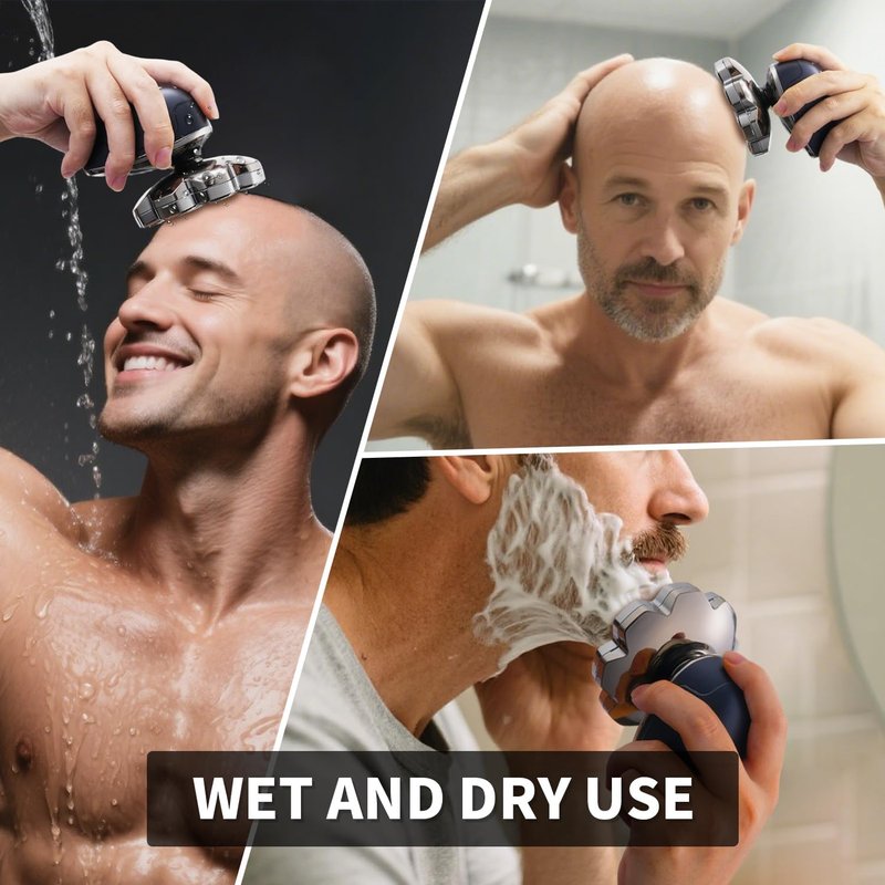 9D Head Shaver for Bald Men - 5-in-1 Electric Razor | IPX6 Waterproof, LCD Display, Type-C Rechargeable Grooming Kit