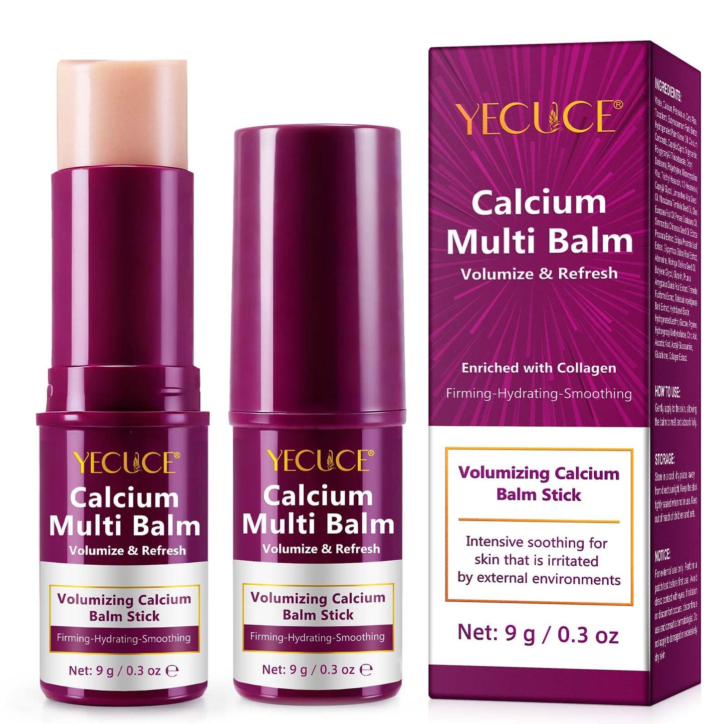 NIFEISHI Calcium Volume Multi Balm Stick, (2pcs) Calcium Volume Balm, Anti Wrinkle, Firming & Moisturizing, Hydrating, Lifting Cream for Lip, Eye, Face, Neck- Suitable for All Skin Types 0.3oz