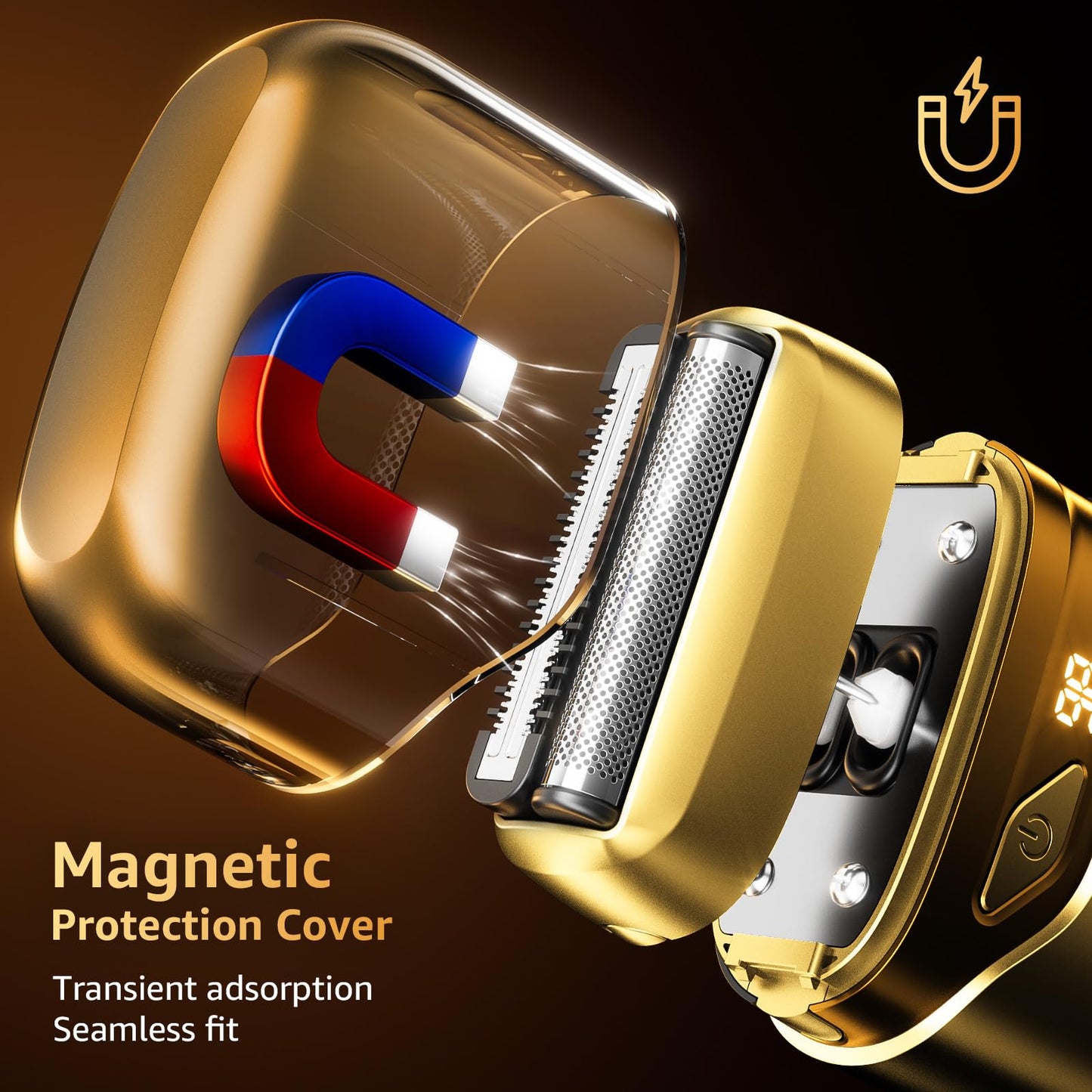 Electric Foil Shavers for Men, Mini Electric Razor, Compact Face Shaver, IPX7 Waterproof Wet Dry Cordless Razor, LED Display, USB-C, Travel-Friendly, Light Gold，Father's Day Gifts