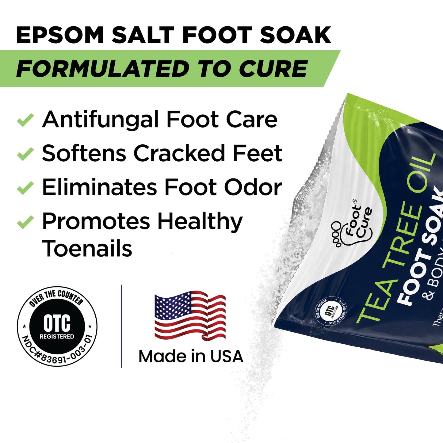 FOOT CURE Tea Tree Oil Foot Soak with Epsom Salt - Best Toenail Fungus Treatment, Athletes Foot & Softens Calluses - Soothes Sore & Tired Feet, Fungal Toe, Foot Odor Scent, Spa Pedicure (Pack of 2)