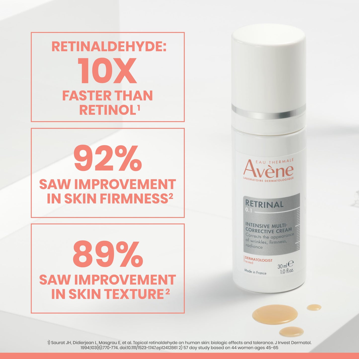 Avène Retrinal 0.1% Intensive Multi-Corrective Cream, Retinal Face Cream Formulated with Retinaldehyde, Niacinamide & Hyaluronic Acid, Anti-aging Cream Visibly Reduces Wrinkles & Fine Lines, 0.5 Fl Oz