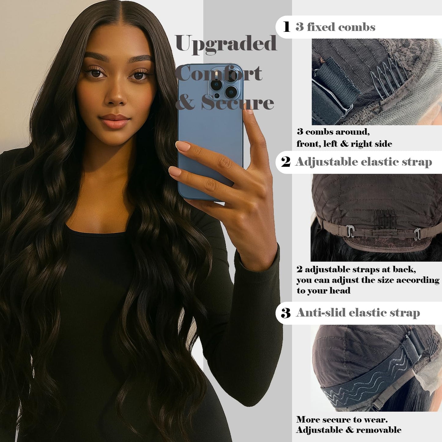 Cowigsu Lace Front Wig Body Wave Pre Plucked 13x4 Closure Wig 26in Natural Black Pre Cut Synthetic Lace Front Wig for Women Upgraded with Premium Human-Hair-Like Fiber
