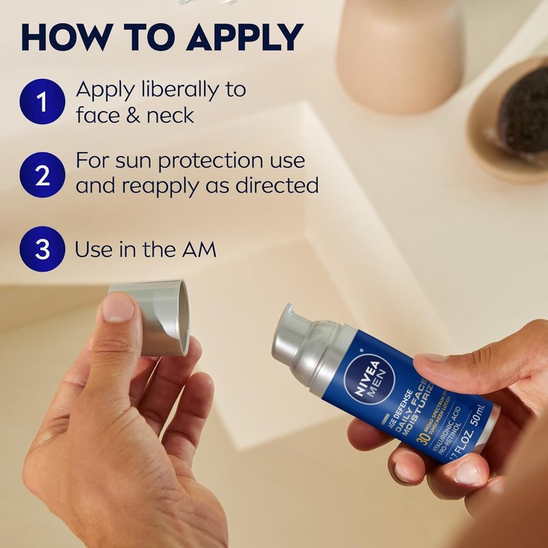 NIVEA MEN Age Defense Daily Face Moisturizer - SPF 30, Pro-Retinol & Hyaluronic Acid | 1.7 Fl Oz