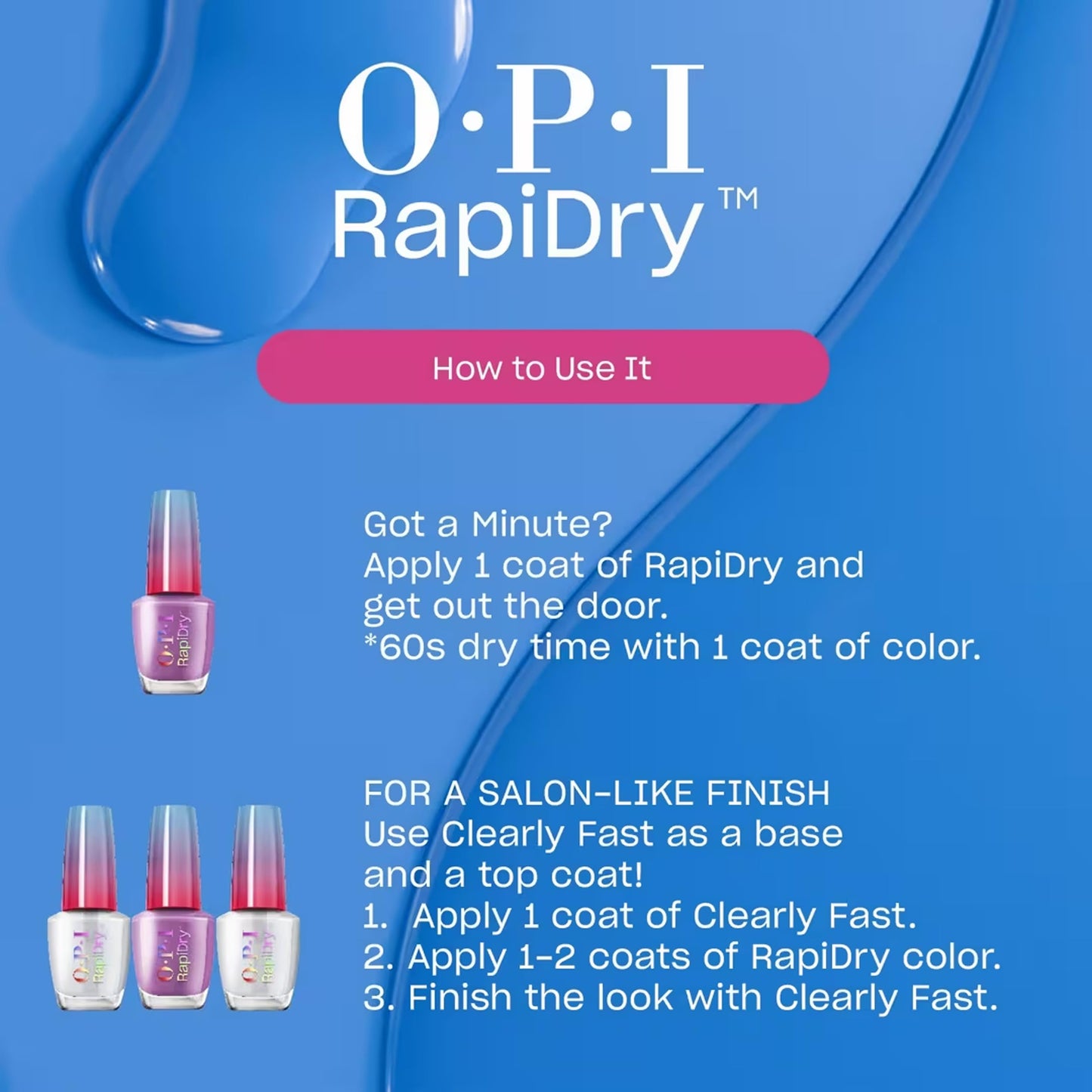 OPI RapiDry Speed Date Me | Semi-sheer Soft Pink Shimmer Quick Dry Nail Polish | Vegan, Smudge Proof, Fast Drying