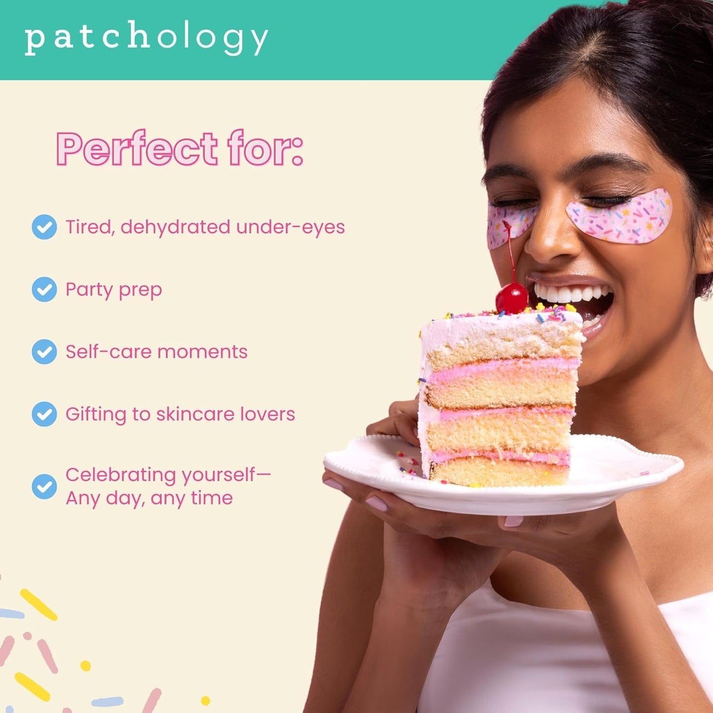 Patchology Eye Want Cake Hydrating Eye Patches - Soothe Puffy Eyes & Dark Circles | 5-Pack Birthday Cake Masks