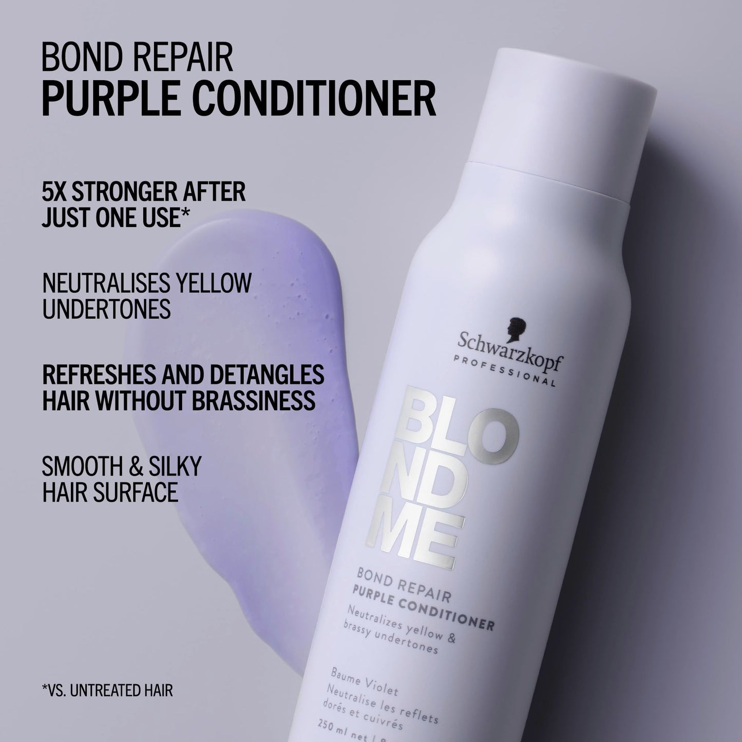 BlondMe Bond Repair Purple Conditioner for Blonde Hair, 8.45 Fl Oz | Neutralizes Yellow & Brassy Tones | Lightweight, Nourishing & Detangles | For Moisturized, Healthy-Looking Cool-Toned Blondes