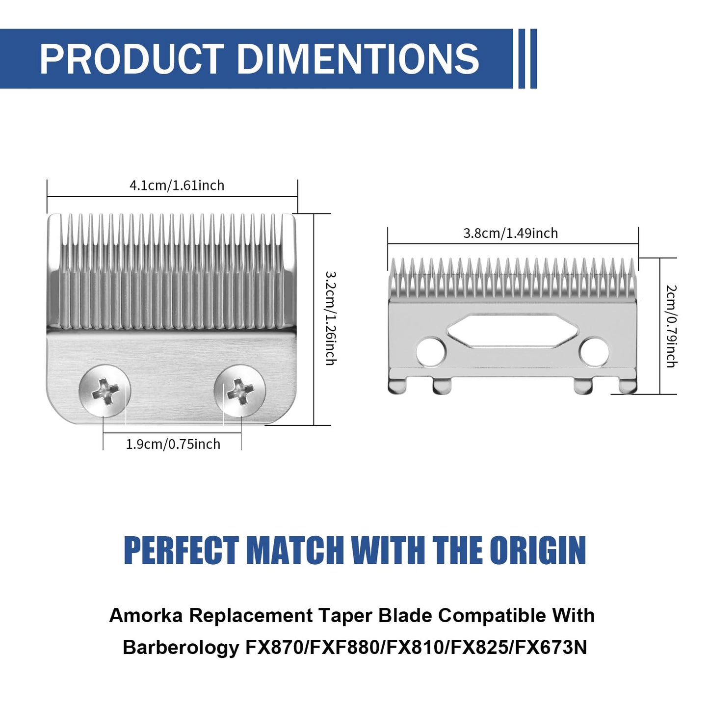 Amorka FX801R Replacement Blades for FX870 Clippers, Replacement Clipper Blades Compatible with Barberology FX870/FXF880/FX810/FX825/FX673N, Silver
