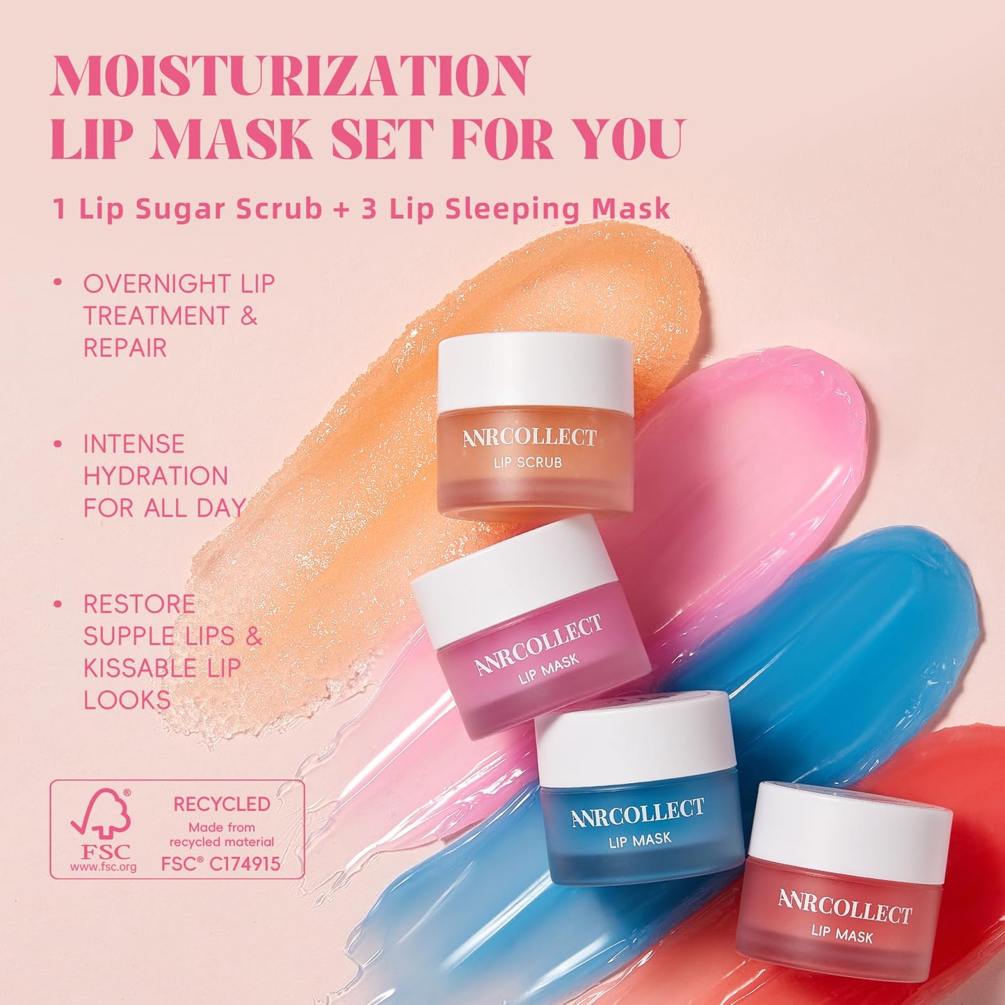 ANRCOLLECT 4-Pack Lip Scrub and Lip Mask Set