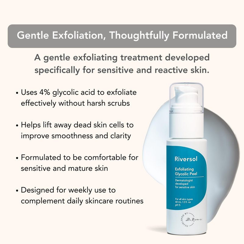 Riversol Gentle Glycolic Acid Peel | Chemical Peel for Face | AHA Exfoliant for Sensitive Skin | Instantly Smoother, Brighter Looking Skin | Fragrance Free | Dermatologist Developed