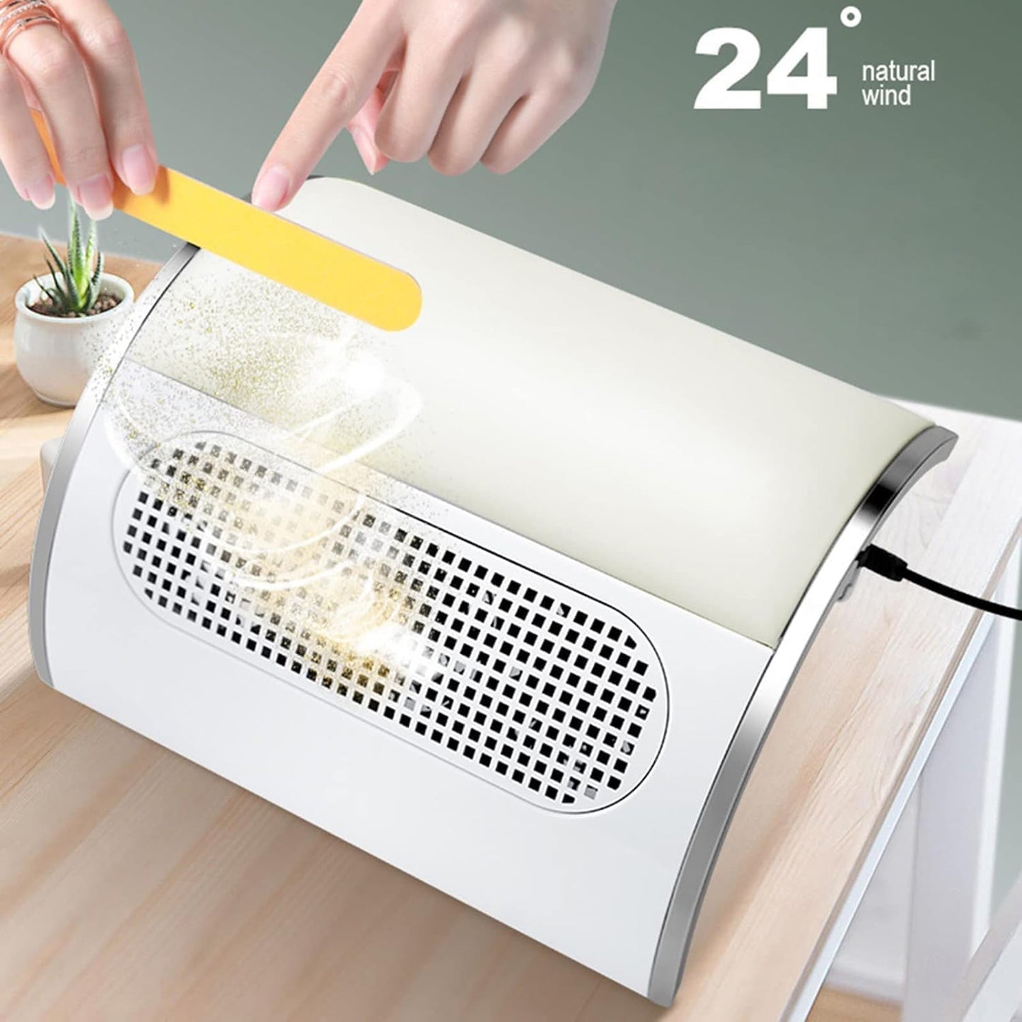 Nail Dust Collector - 80W Adjustable Electric Vacuum for Acrylic Nails | Includes 2 Powerful Fans & Dust Bags (White)