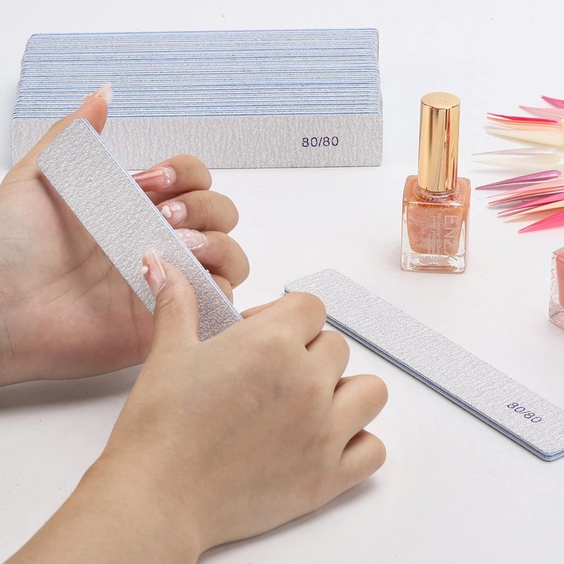 Rectangle Nail Files - 100 Count 80/80 Grit Coarse Double-Sided Emery Boards for Acrylic Nails | Reusable Manicure Tools