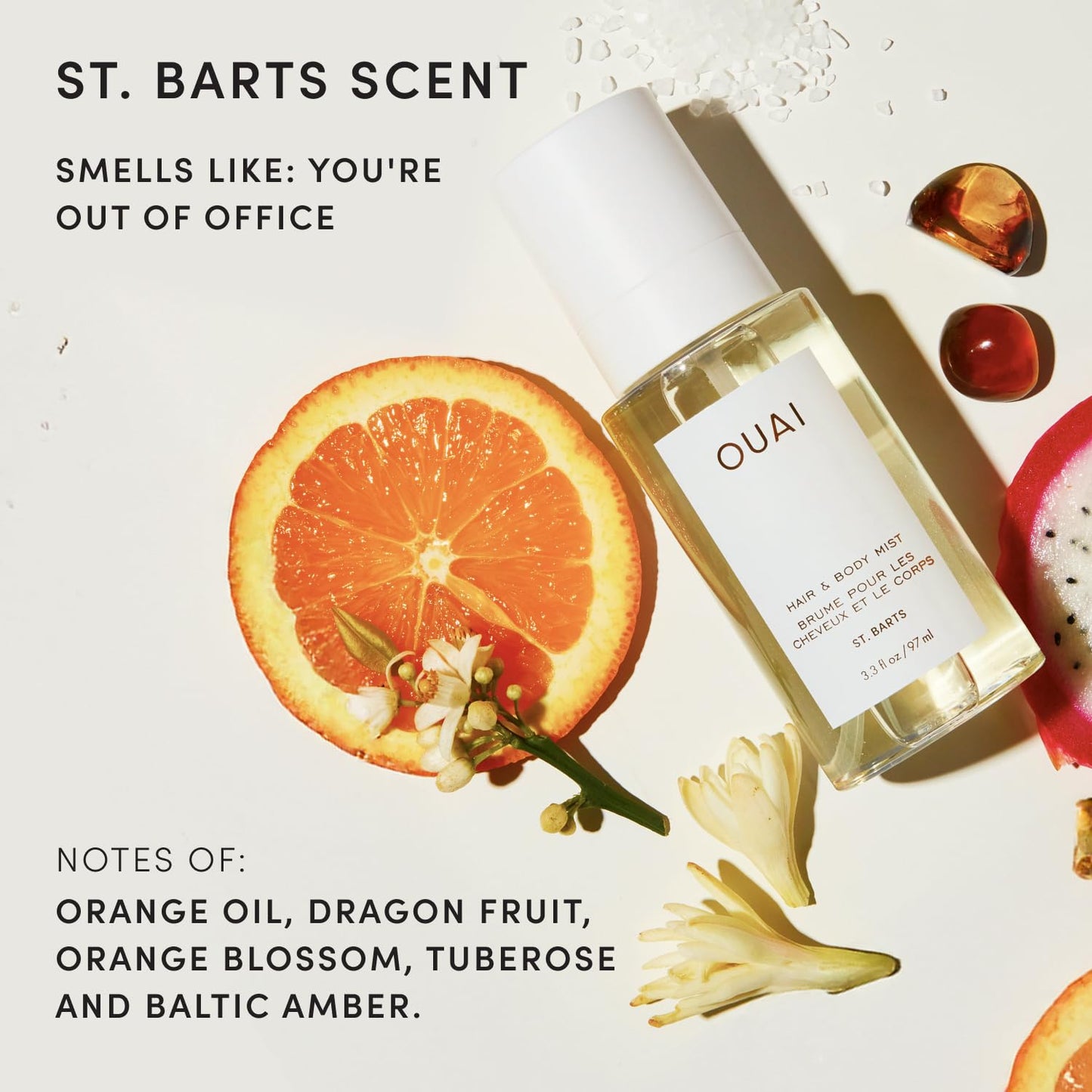 OUAI St. Barts Hair and Body Mist - Tropical-Scented Hair Perfume and Body Spray - Notes of Dragonfruit, Orange Blossom, Tuberose & Musk (3.3 Fl Oz)