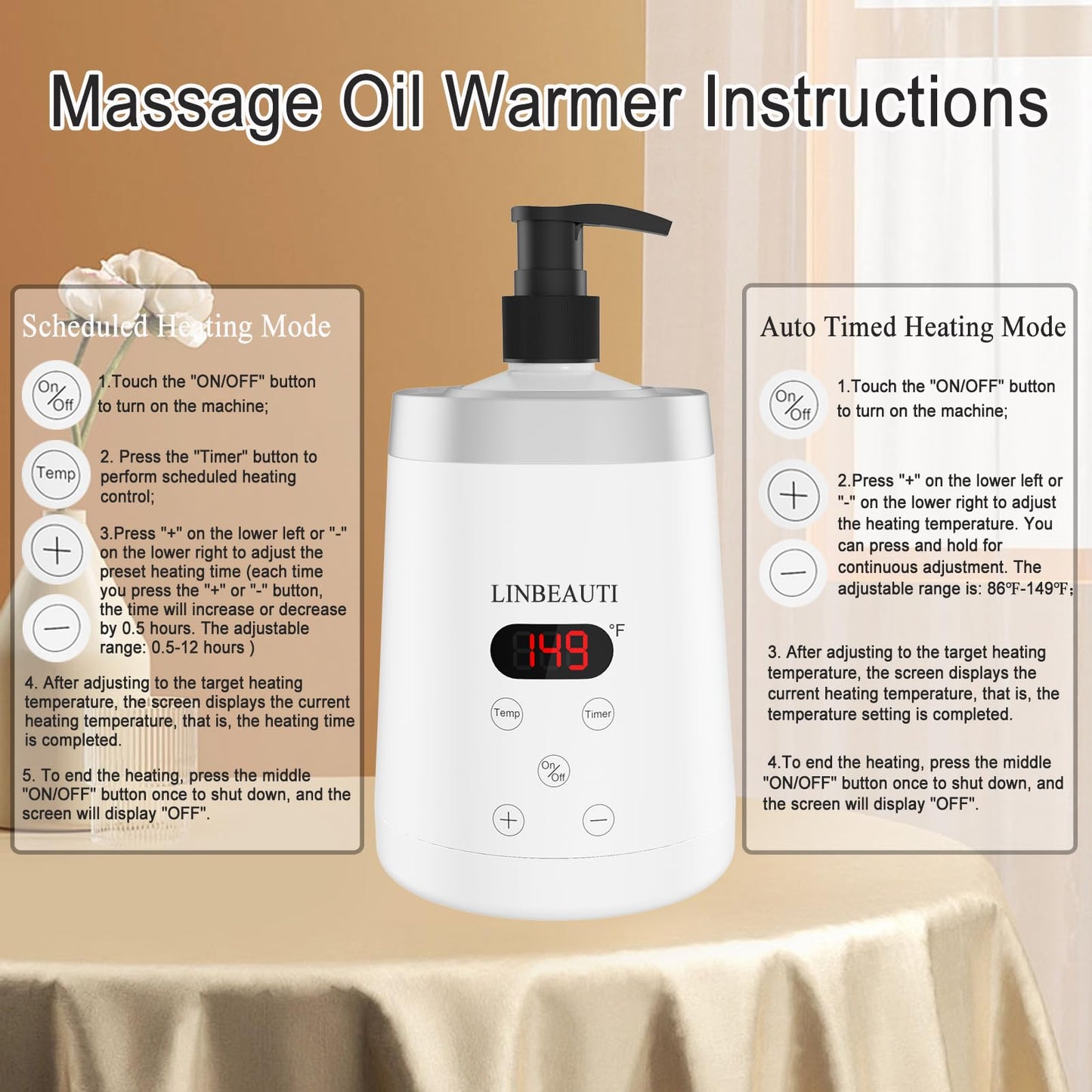 LINBEAUTI Massage Oil Warmer Bottle Professional Lotion Heater for SPA, Automatic Oil Warmer Heated Oil Lotion Cream for Salon, Barber Shops, Home, with Two Oil Bottle Dispenser (white)