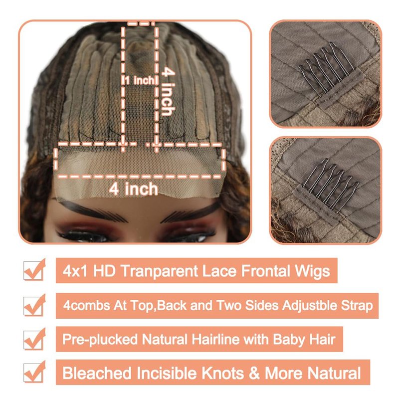 Labamiya P430 Curly Wave Human Hair Wig Highlight Brown Lace Frontal Wigs 28 Inch Human Hair Wig Color P430 Pre Plucked Pre Cut Glueless Wigs Elastic Band 200% Density