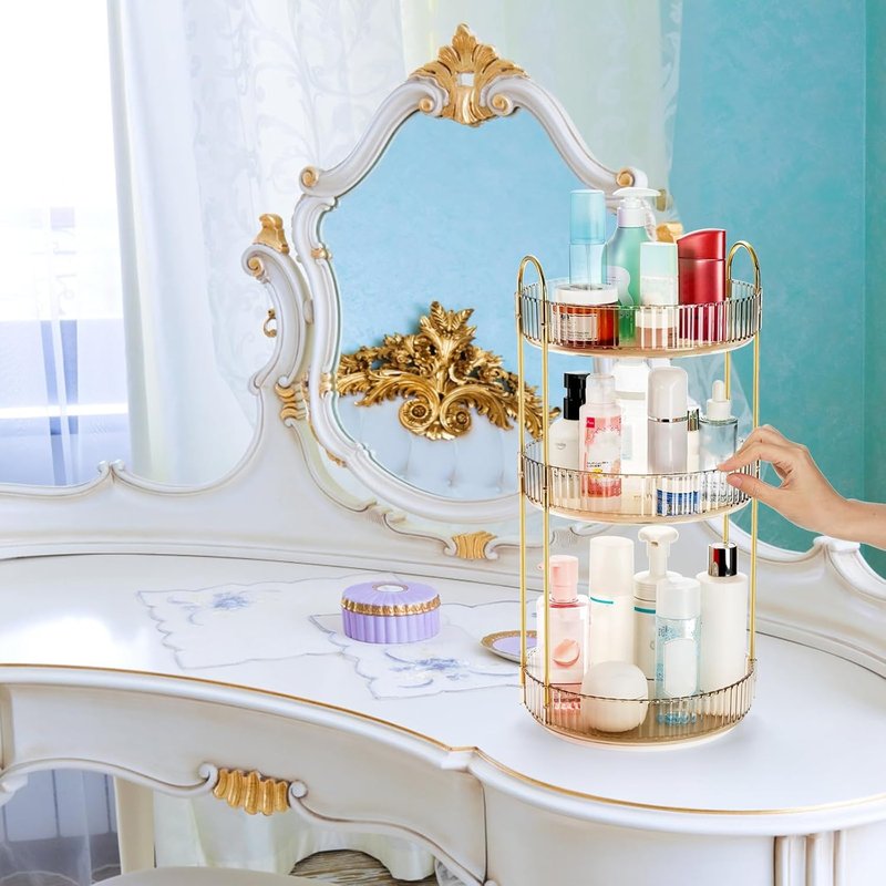360 Rotating Makeup Organizer - 3-Tier Plastic Spinning Holder for Cosmetics & Toiletries | Large Capacity Countertop Shelf