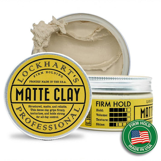 Lockhart’s Premium Matte Clay - Styling Hair Paste For Men - Natural Matte Finish - Handcrafted Styling Clay for Textured Looks (3.4oz)