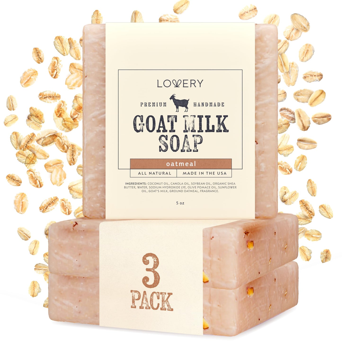 LOVERY Goat Milk Soap with Organic Shea Butter - Goats Milk Soap Bars - Oatmeal, Eucalyptus Lavender, Moroccan Vanilla, Hydrangea Rose, Patchouli Sandalwood, All Natural Soap Bar, 5 Pack