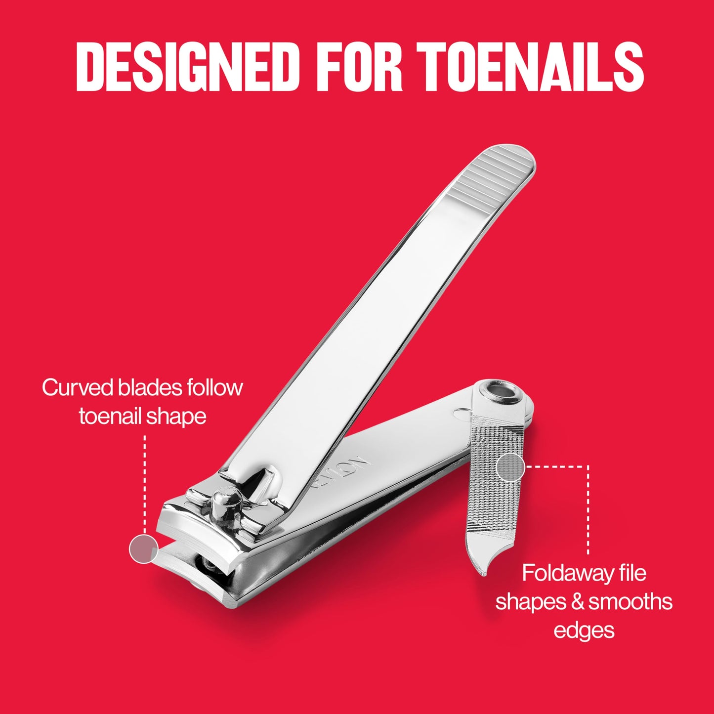Revlon Toenail Clipper with File, Nail Care Tool with a Curved Blade for an Accurate Trimming and Grooming, Easy to Use (Pack of 12)