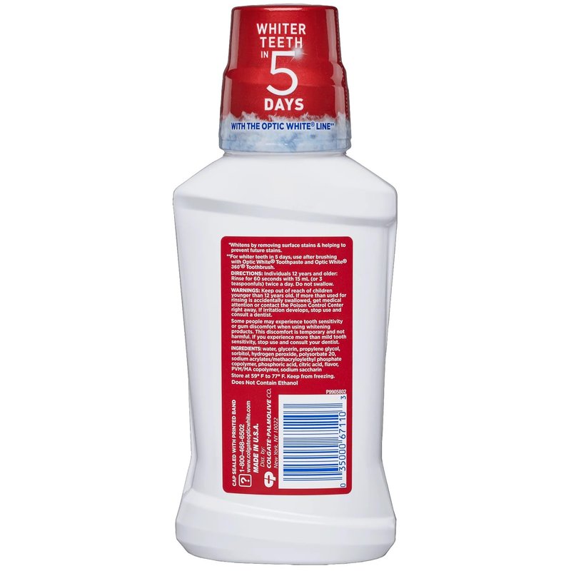 Colgate Optic White Whitening Mouthwash, Icy Mint, 8 Fl Oz (Pack of 6)