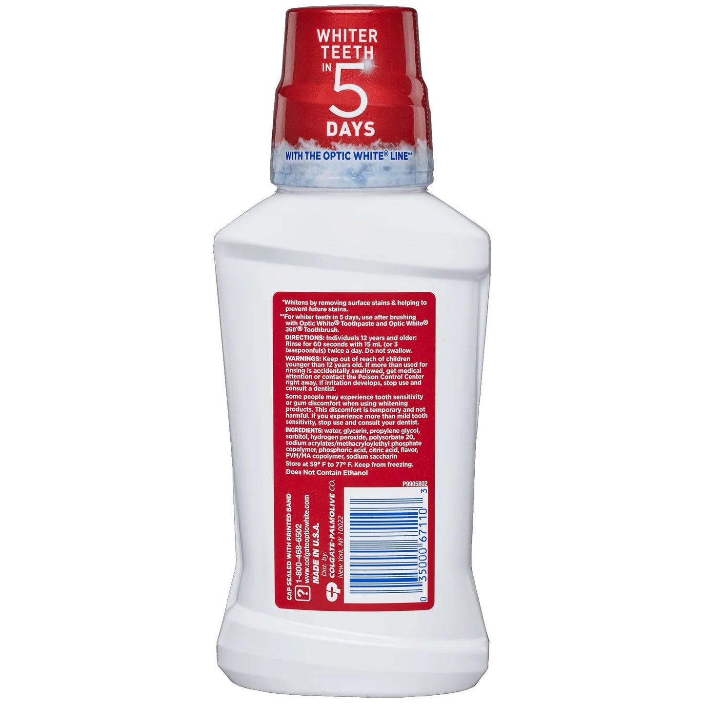 Colgate Optic White Whitening Mouthwash, Icy Mint, 8 Fl Oz (Pack of 6)