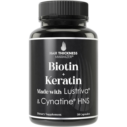 Lustriva Hair Growth Supplement + Cynatine HNS Keratin - 2 Clinically Proven Ingredients in 1 Capsule. Biotin 10000mcg and Soluble Keratin. Vitamins for Hair & Skin. Supplements for Women & Men