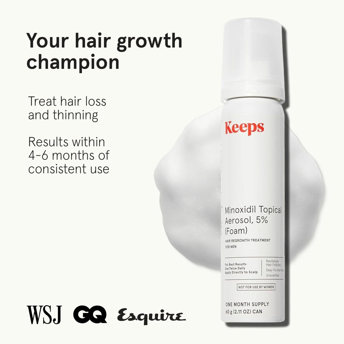 Keeps Extra Strength Minoxidil for Men Topical Aerosol Foam & Hair Growth Serum