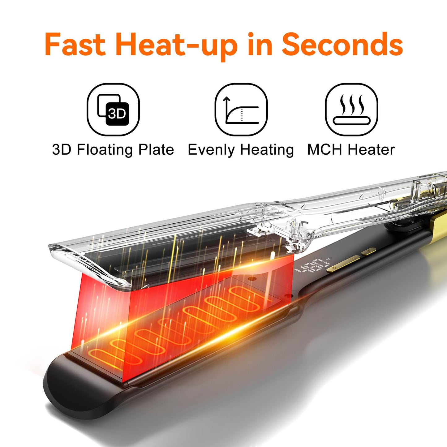 UKLISS MCH Heating Hair Straightener 2 in 1, 1.75 Inch Wide Plates, 170℉ to 480℉ Wide Temperature Range, 30-Second Fast Heat Up, Reduces Heat Damage (Black)