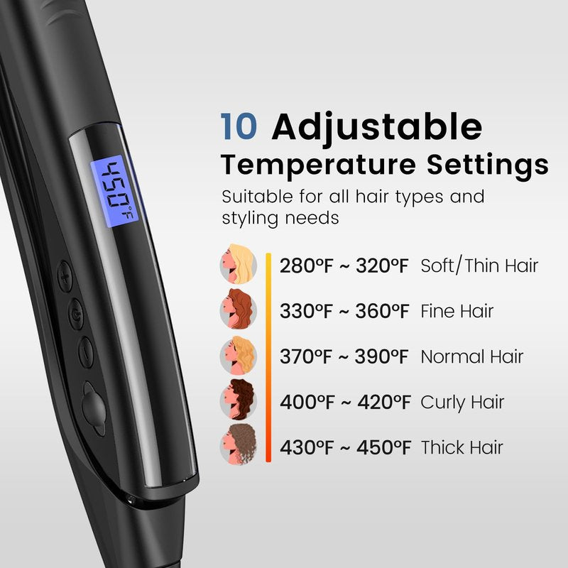 Brightup 2-in-1 Hair Straightener & Curler with 1" Vibrating Plates, Tourmaline Ceramic for Less Frizz & Shiny Smooth Hair, 20S Fast Heating, 10 Temp Settings & Auto Shut Off, Dual Voltage