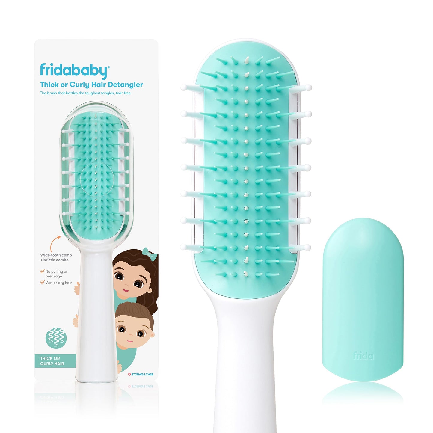 Frida Baby Detangling Hairbrush for Thick/Curly Hair,Toddler Hairbrush,Detangler Brush for Kids,Wide-Tooth Comb & Bristle Combo,Loosens Knots Without Tears or Breakage,Wet/Dry Use,Teal,(Pack of 12)