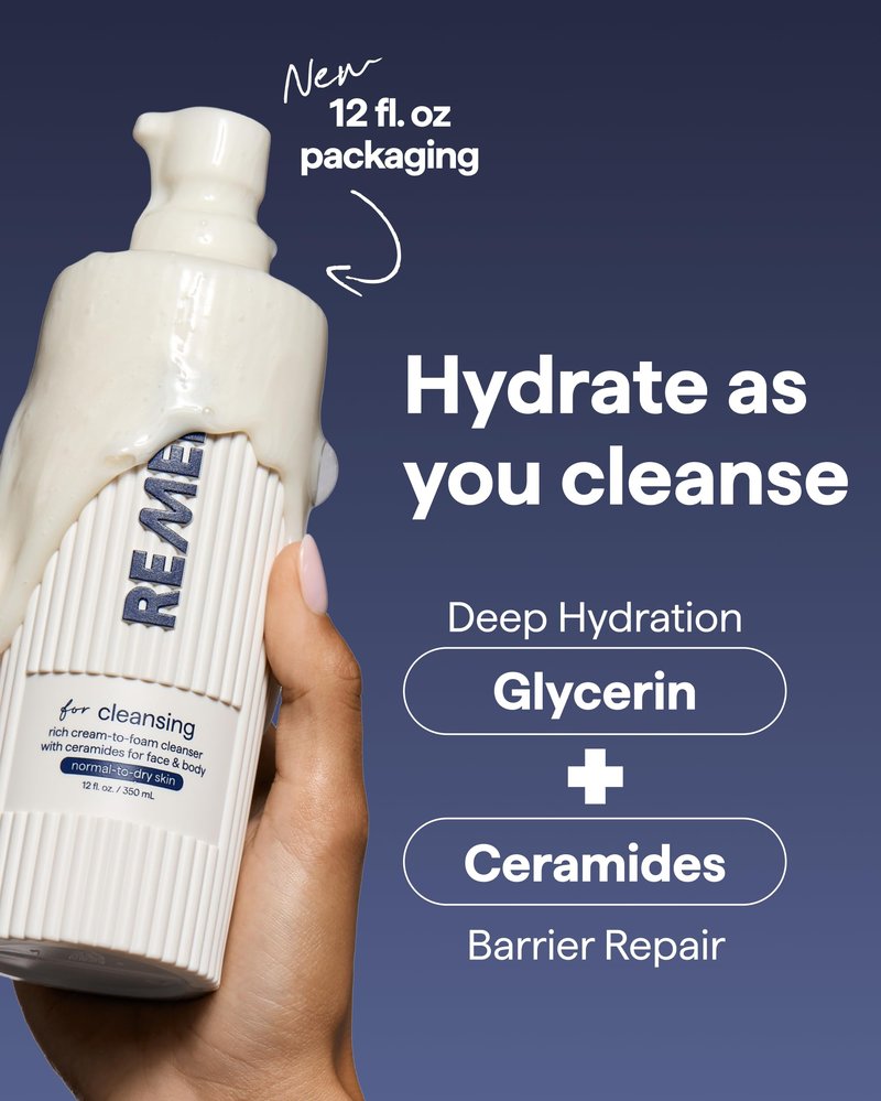 Remedy for Rich Cream Cleansing | Cream-to-Foam Face Wash with Ceramides, Glycerin and Panthenol | Hydrating Cleanser for Normal to Dry Skin | By Dermatologist Dr. Shah, 12 fl. Oz