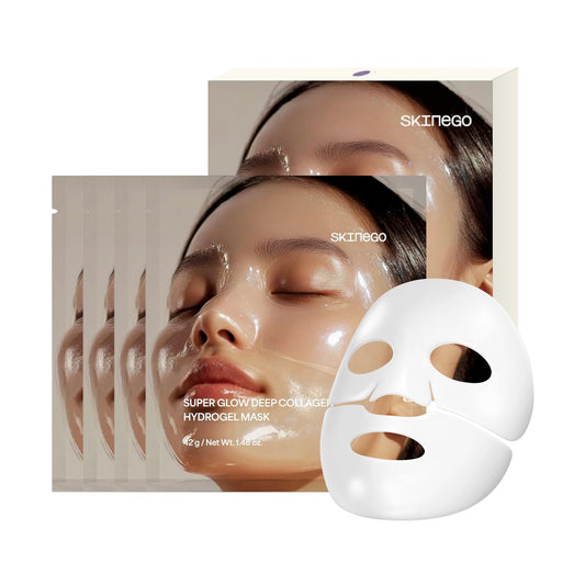 SKINEGO Pharmeus Super Glow Deep Collagen Hydrogel Mask 1.48 oz × 4 Sheets, 5,000,000ppb Hydrolyzed Collagen, Elasticity, Wrinkle Care & Radiance, Overnight K-Beauty Mask (4 Count (Pack of 1))