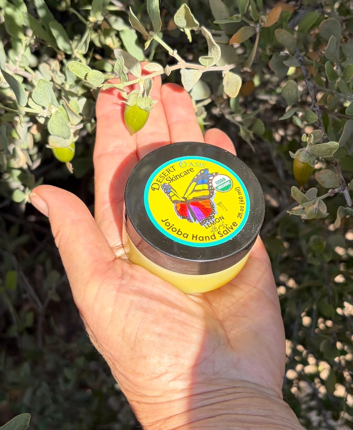 Desert Oasis Skincare | USDA Organic Lemon Hand Salve – Over 50% Jojoba Oil with Beeswax & Avocado Oil – Rich Conditioning Balm for Dry Hands, Feet & Cuticles – 2 oz (60 g)