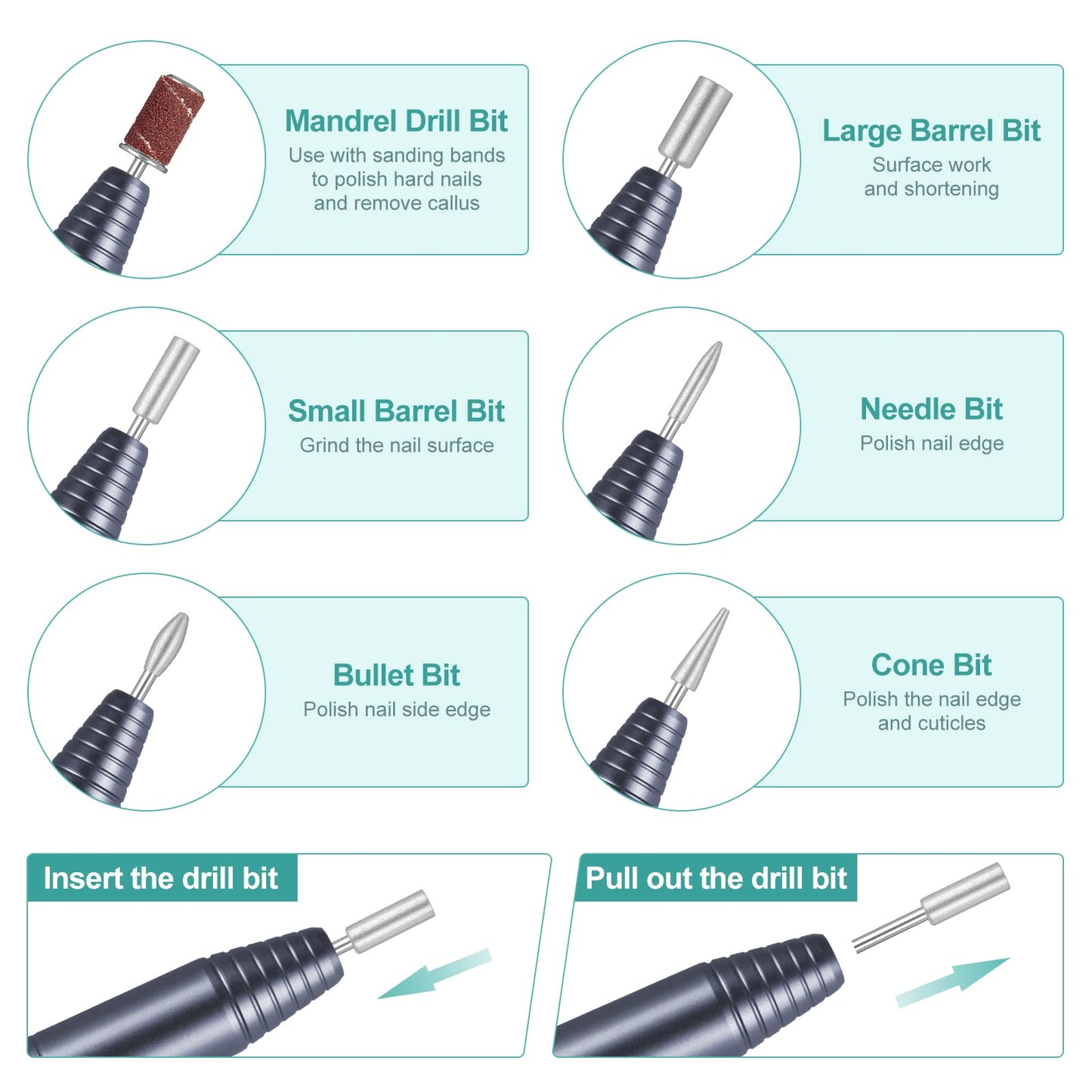 Portable Nail Drill Professional Electric Nail File 20000RPM Manicure Machine Set with Sanding Bands,Nail Drill Bits and Brush for Acrylic Gel Nails(Charcoal Gray)