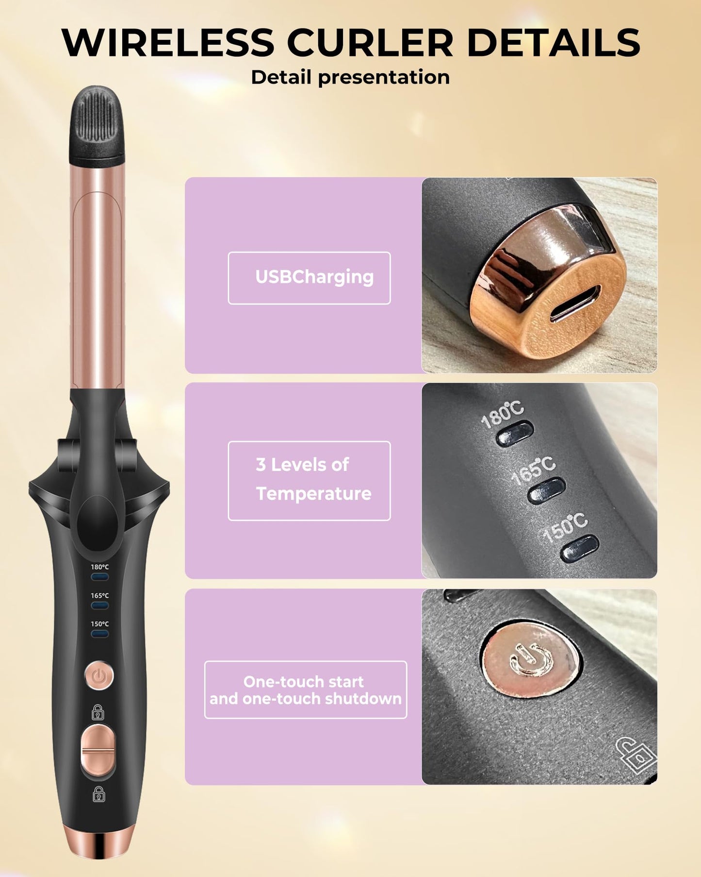 Cordless Curling Iron,4000 mAh USB Rechargeable Mini Travel Curling Iron