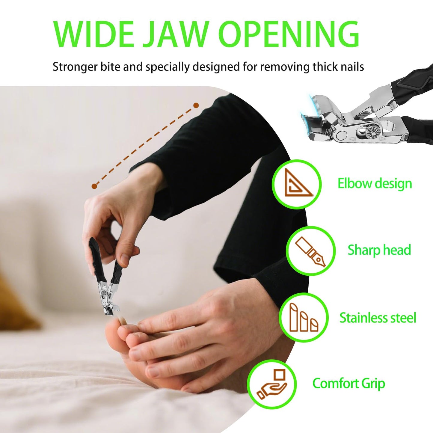 Toenail Clippers Sets for Thick Toenails for Seniors Ultra Slanted ingrown Nail Clippers with Catcher Long-Handled Curved Wide Jaw Opening Non-Slip Heavy Duty toenail Clippers