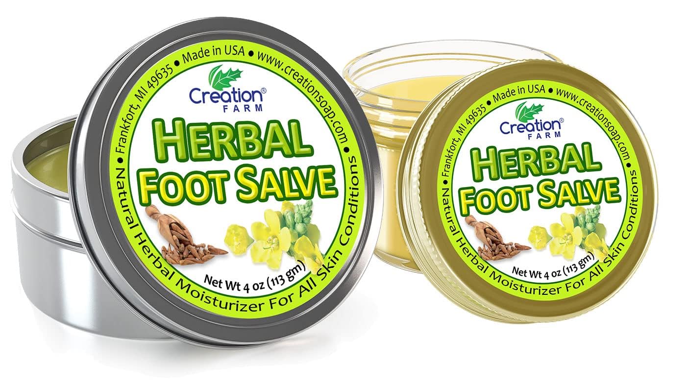 Foot Salve Herbal Balm Cream - Balsamo pomada crema herba de Los pies featuring Peppermint, Tea Tree plus 10 botanicals Creation Farm