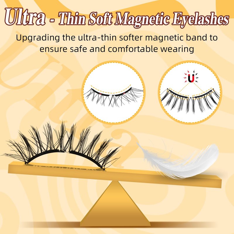 QUEWEL Magnetic Eyelashes, Reusable No Glue Needed Magnetic Eyelashes Kit with Applicator Lash Clusters Kit without Eyeliner So Soft and Easy to Wear and Remove (G-RC01)