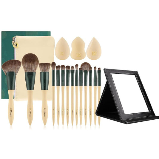 DUcare Makeup Brushes 14Pcs with 3Pcs Makeup Spong & Cosmetic Bag& Folding Vanity Mirror with Stand