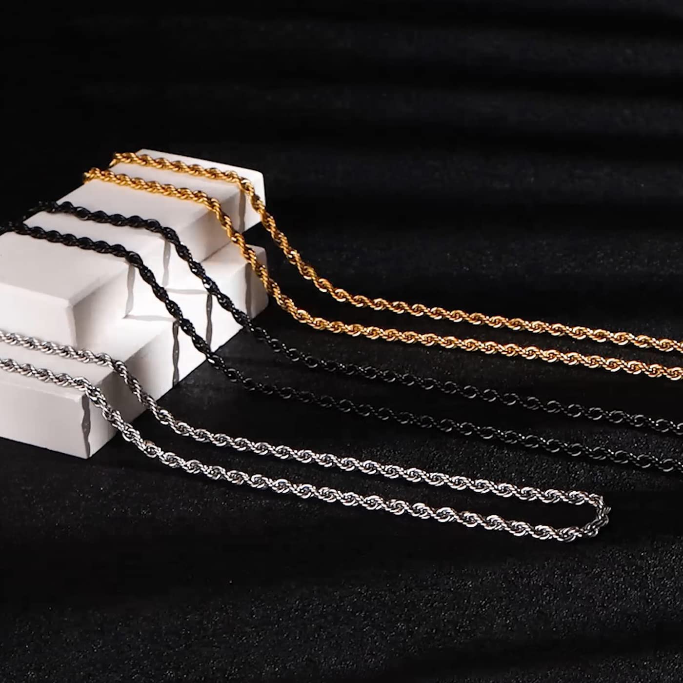 FIBO STEEL 4mm Stainless Steel Rope Chain Necklace for Men 22 inches Silver-tone