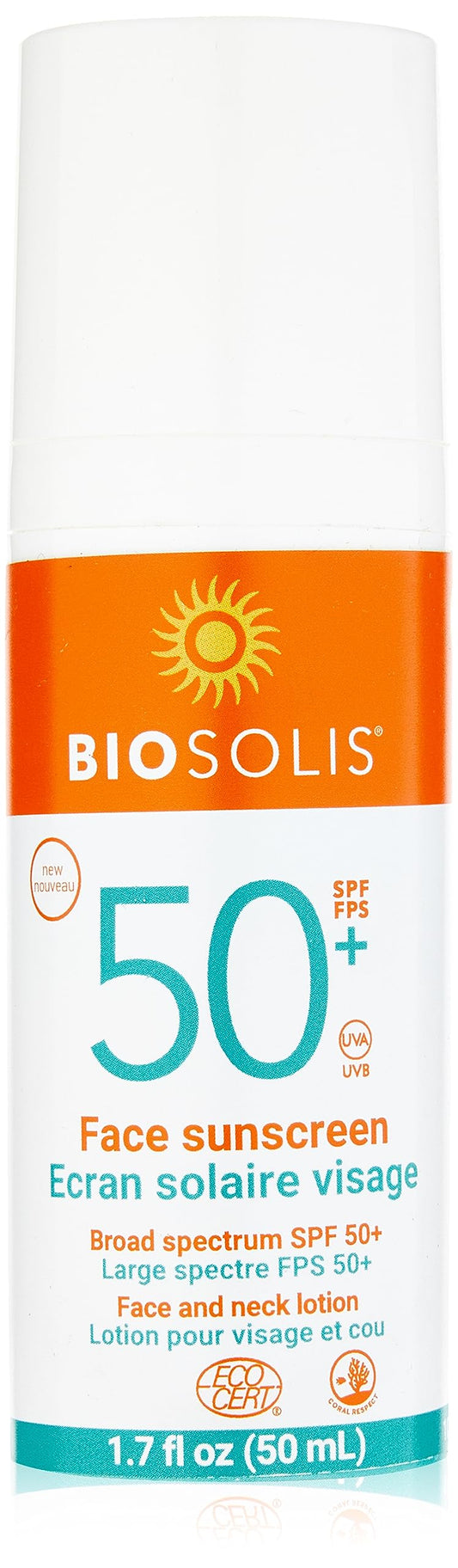 Biosolis Face Sunscreen and Neck Lotion SPF 50 - Dry Non-Sticky, Mineral Formula - Enriched with Aloe Vera - Perfume-Free and Vegan - 1.7 oz