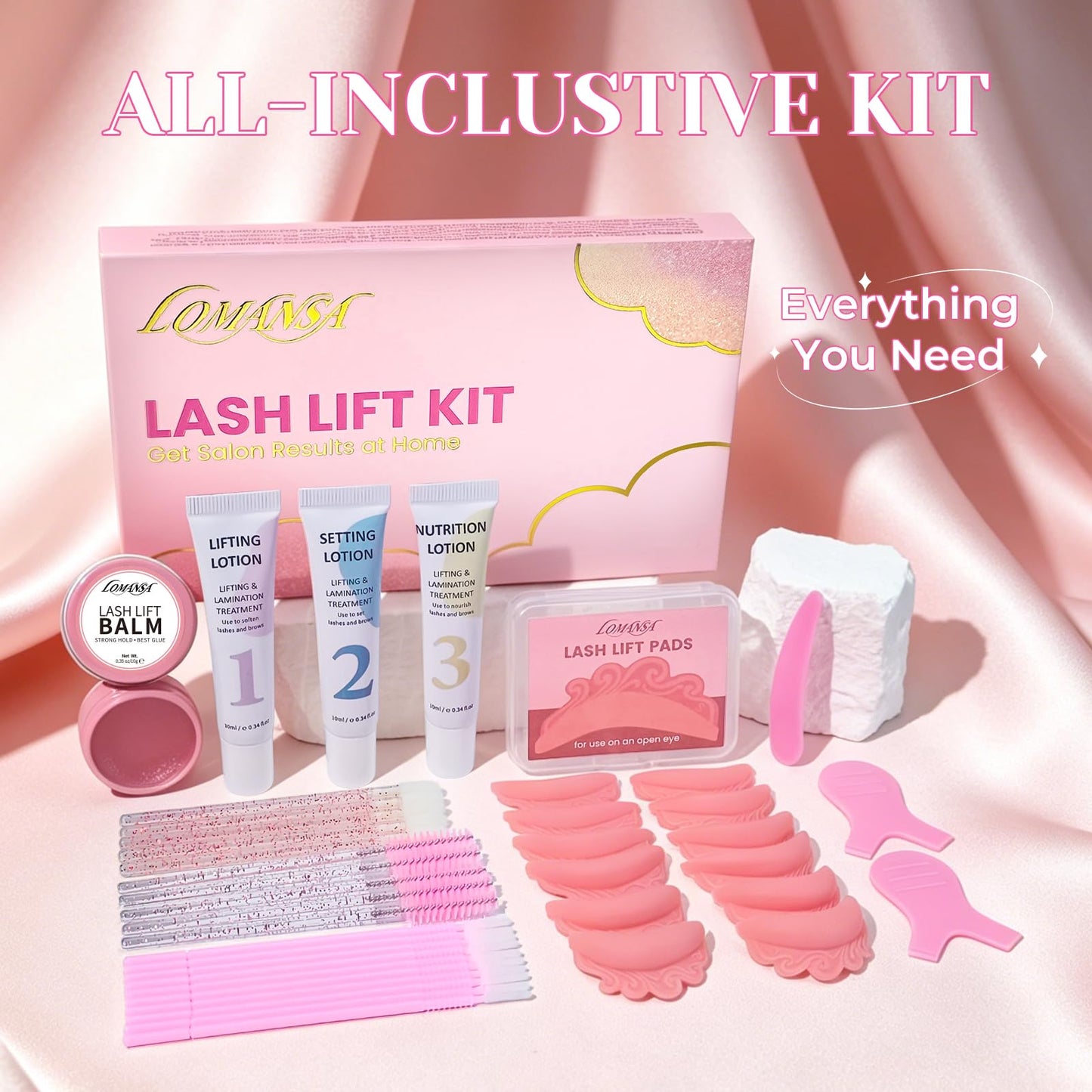 Lomansa Lash Lift Kit for Beginners, At-Home DIY Eyelash Perm with Open Eye Self-Lift Pads, Salon Quality Curl Lasts 4–6 Weeks (Step-by-Step Instructions)