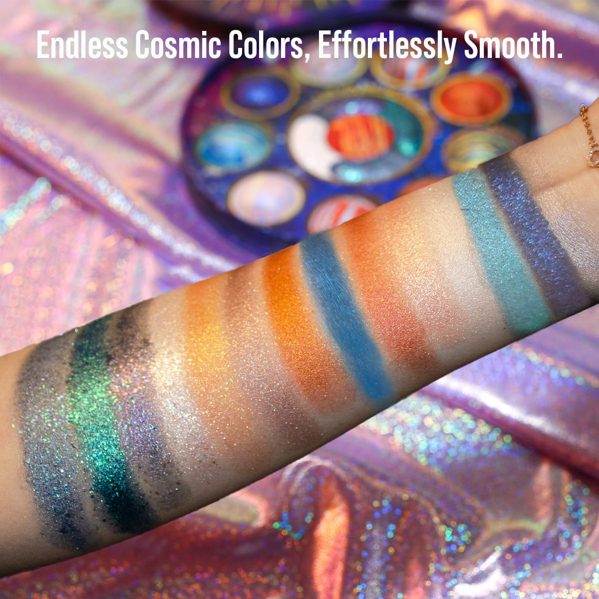 Tintark Galactic Assemble Eyeshadow Palette, 14 Solar System Shimmer Shades, 3D Planet Design, Wet Pressed Metallic Powder, Talc Free Vegan Galaxy Makeup Gift for Women Teens