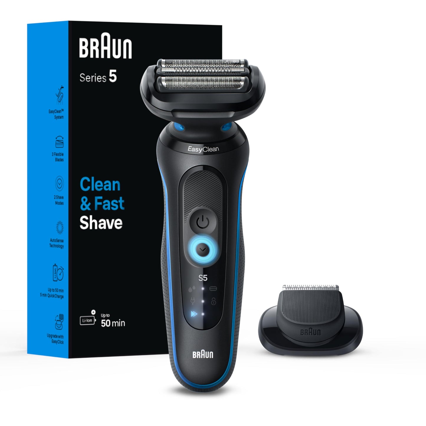 Braun Electric Shaver for Men, Wet & Dry Shave, Turbo Shaving Mode, Foil Shaver, Engineered in Germany, with Precision Trimmer