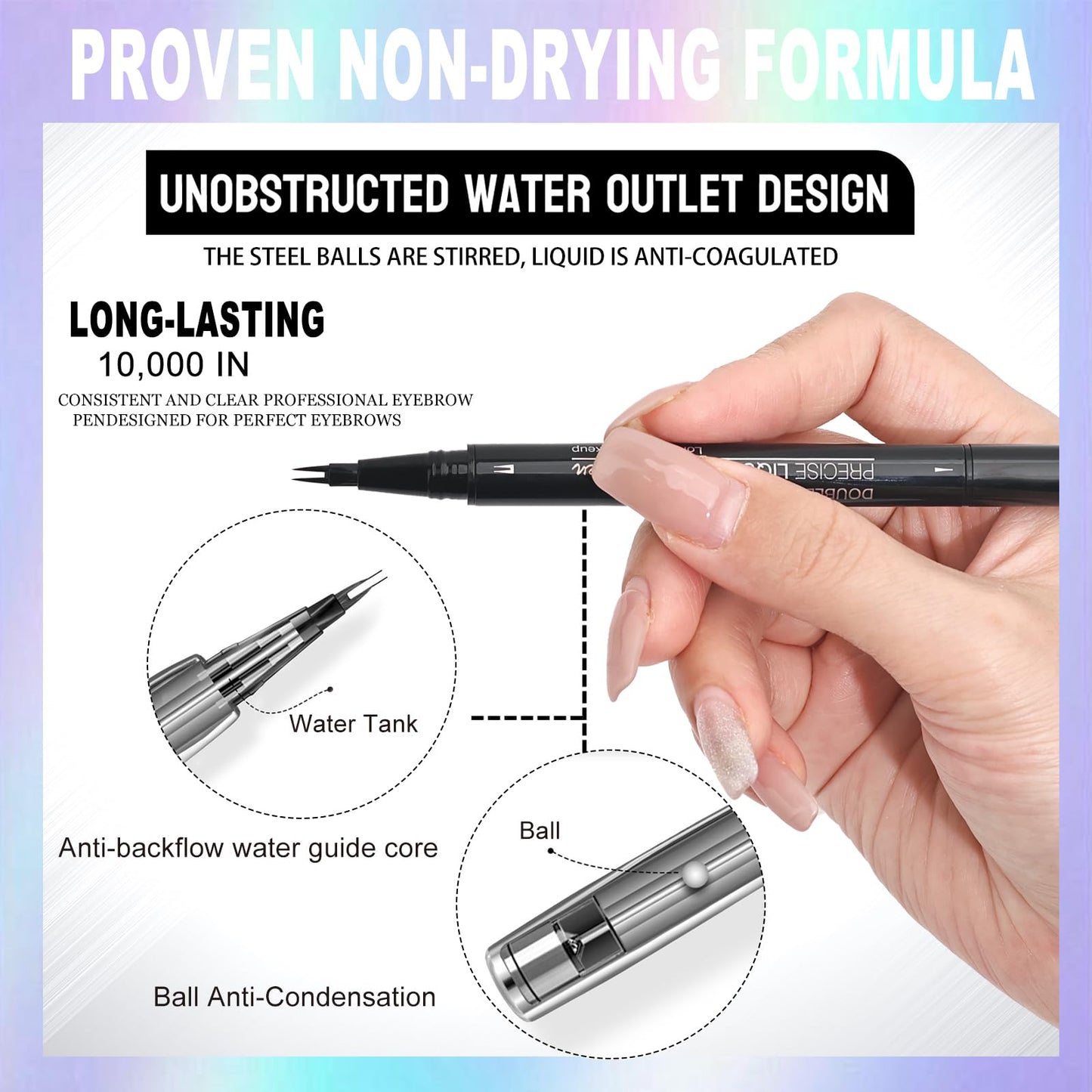 Eyebrow Pen - Eyebrow Pencil, Brow Pencil 2-in-1 Dual-Ended Microblading Eyebrow Pen with Micro-Fork-Tip and Precise Brush-Tip Create Natural Hair-Like Brows, Last All-Day, Dark Brown