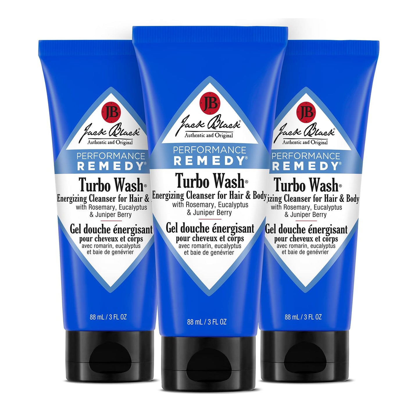 Jack Black Turbo Wash Energizing Body & Hair Cleanser, 3 Fl Oz – Rosemary, Eucalyptus & Juniper Berry – Mens Body Wash, Mens Shampoo, Hair Care, Dual-Purpose Body Wash Men, Sulfate–Free, Pack of 3