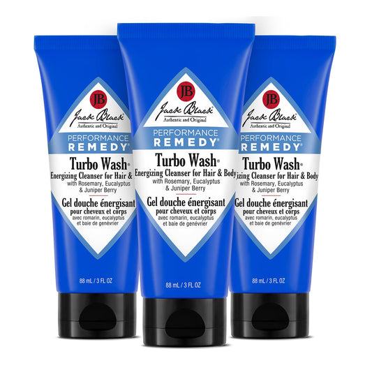 Jack Black Turbo Wash Energizing Body & Hair Cleanser, 3 Fl Oz – Rosemary, Eucalyptus & Juniper Berry – Mens Body Wash, Mens Shampoo, Hair Care, Dual-Purpose Body Wash Men, Sulfate–Free, Pack of 3
