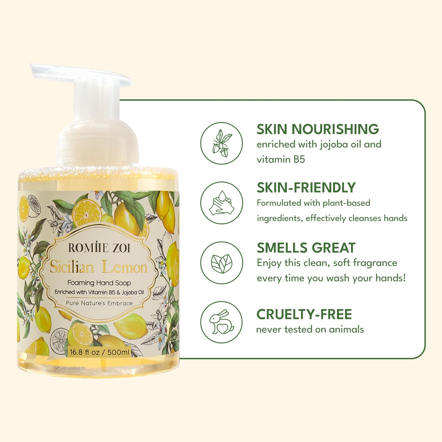 ROMIIE ZOI Foaming Hand Soap, Sicilian Lemon, 500ml/ 16.8fl.oz