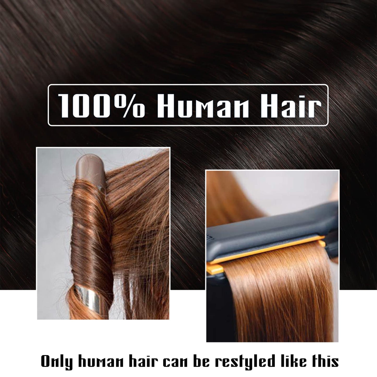 Benehair Clip-in Real Human Hair Extensions, One Piece Human Hair Extension, 3/4 Full Head with 5 Clips 1 Piece Hair Clip in for Women with Thinning Hair #1B Natural Black, 18Inch